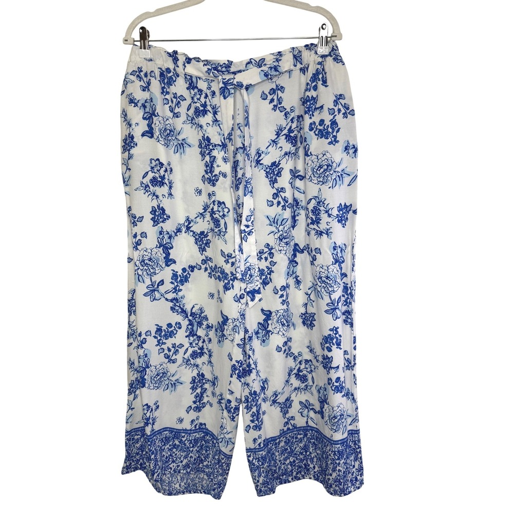 Blue Island‎ Wide Leg Lounge Pants Elastic Waist XL Blue/White